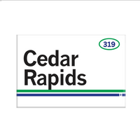Retro style rectangular magnet. White base with a green oval in the top right surrounding "319" in blue print. Black text to the left says, "Cedar Rapids" with green and blue lines below that.