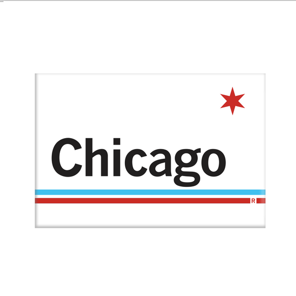Retro style rectangular magnet. White base with a red star in the top right. Black text to the left says, 