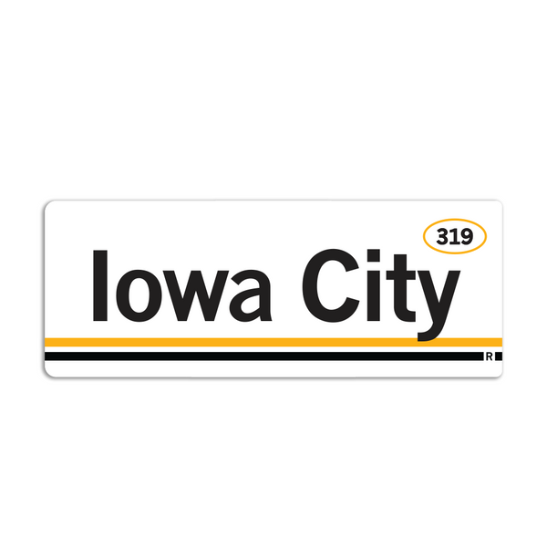 Retro style rectangular sticker. White base with a yellow oval in the top right surrounding 