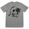 Heavyweight gray t-shirt featuring a black and white illustrated raccoon.