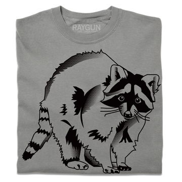 Heavyweight grey t-shirt featuring a black graphic of a raccoon.
