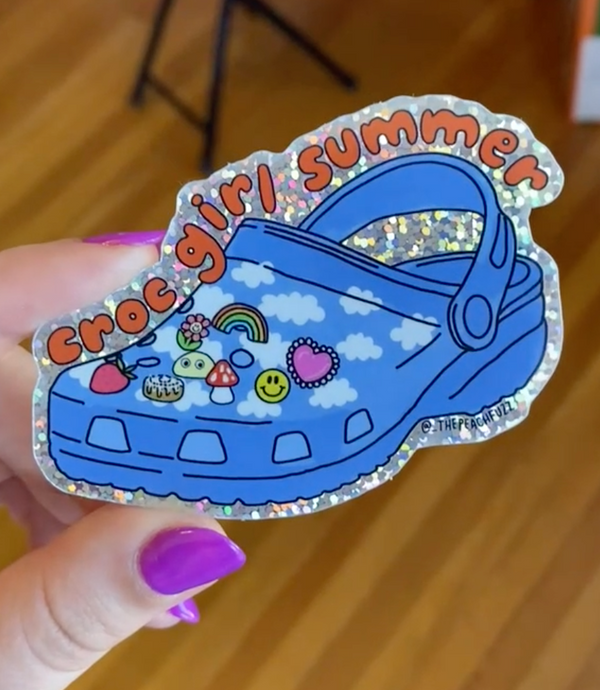 Peach Fuzz: Croc Girl Summer Glitter Sticker
