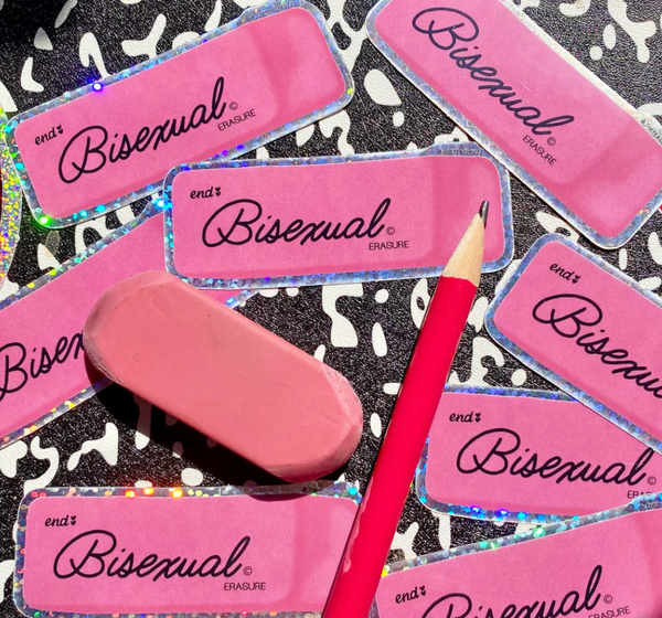 Peach Fuzz: End Bisexual Erasure Glitter Sticker