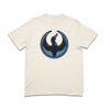 Comfort Colors heavyweight ivory t-shirt with the Rebel Loon Alliance Logo. It features a loon with outstretched wings to mimic the shape of the Star Wars Rebel Alliance Logo. The loon is printed blue & black with red eye.