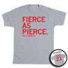Heather gray Nebraska Volleyball t-shirt with FIERCE AS PIERCE in red letters on the front, and PIERCE 21 in red on the back.