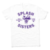 White T-shirt with a purple Splash Sisters graphic showing a basketball going through a net, featuring Maya McDermott and Kayba Laube with their respective jersey numbers.