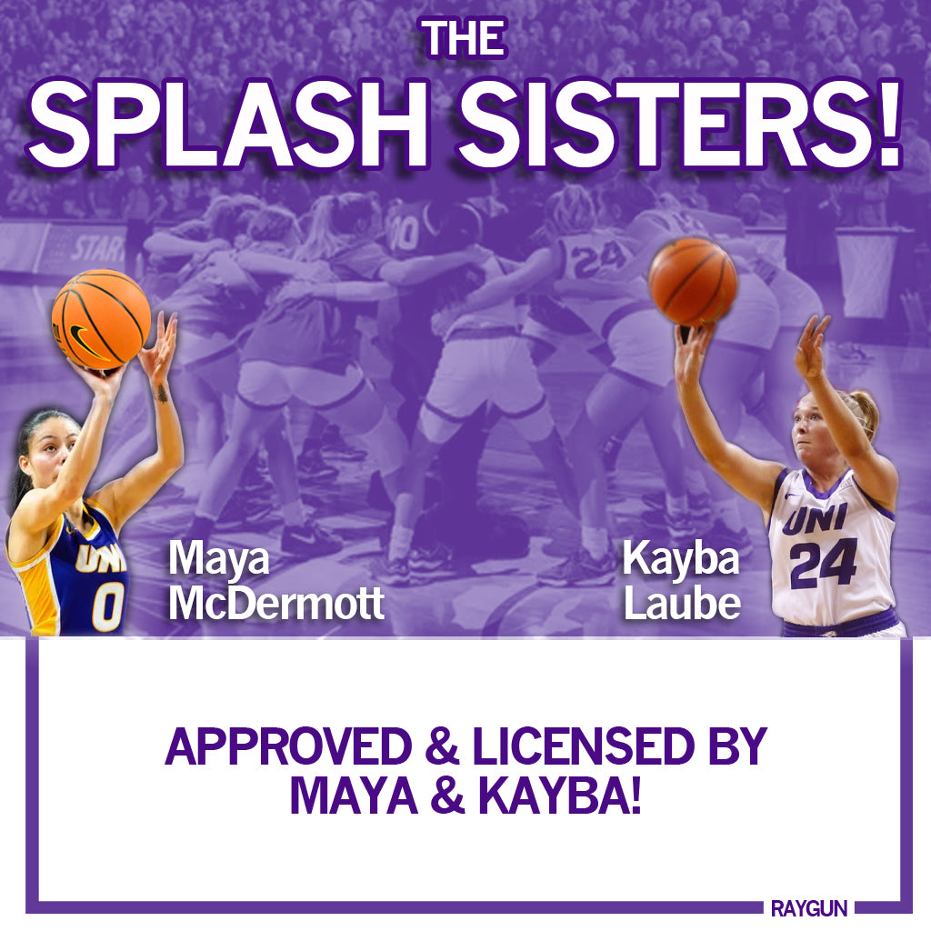 Graphic featuring basketball players Maya McDermott and Kayba Laube with the text The Splash Sisters! and Approved & licensed by Maya & Kayba!.