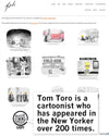 Cartoonist Tom Toro's website with various cartoon illustrations and text about his work.