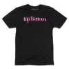 A short sleeve black t-shirt with pink ink that reads "America's Next Top Bottom."