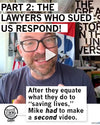 A man in glasses speaks to the camera in a video titled Part 2: The lawyers who sued us respond!, addressing their claims while discussing the DC Consumer Protection Code.