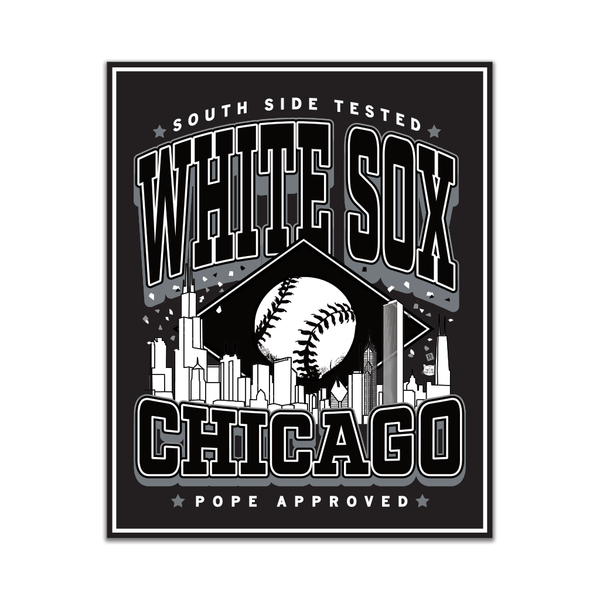 Black rectangular sticker with white and grey print. Text reads 