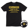 Black shirt with yellow printed text that says, "Woliczko: Hard to say, harder to guard" over "McKenna Woliczko (Pronounced: Vull-itch-ko)"