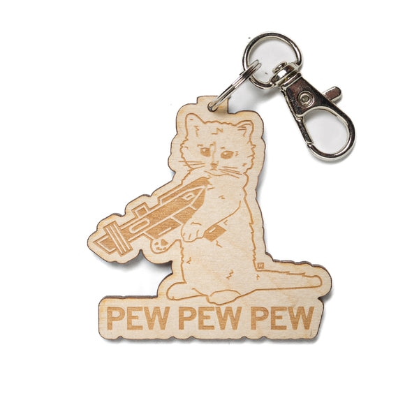 Pew Pew Pew Wood Keychain
