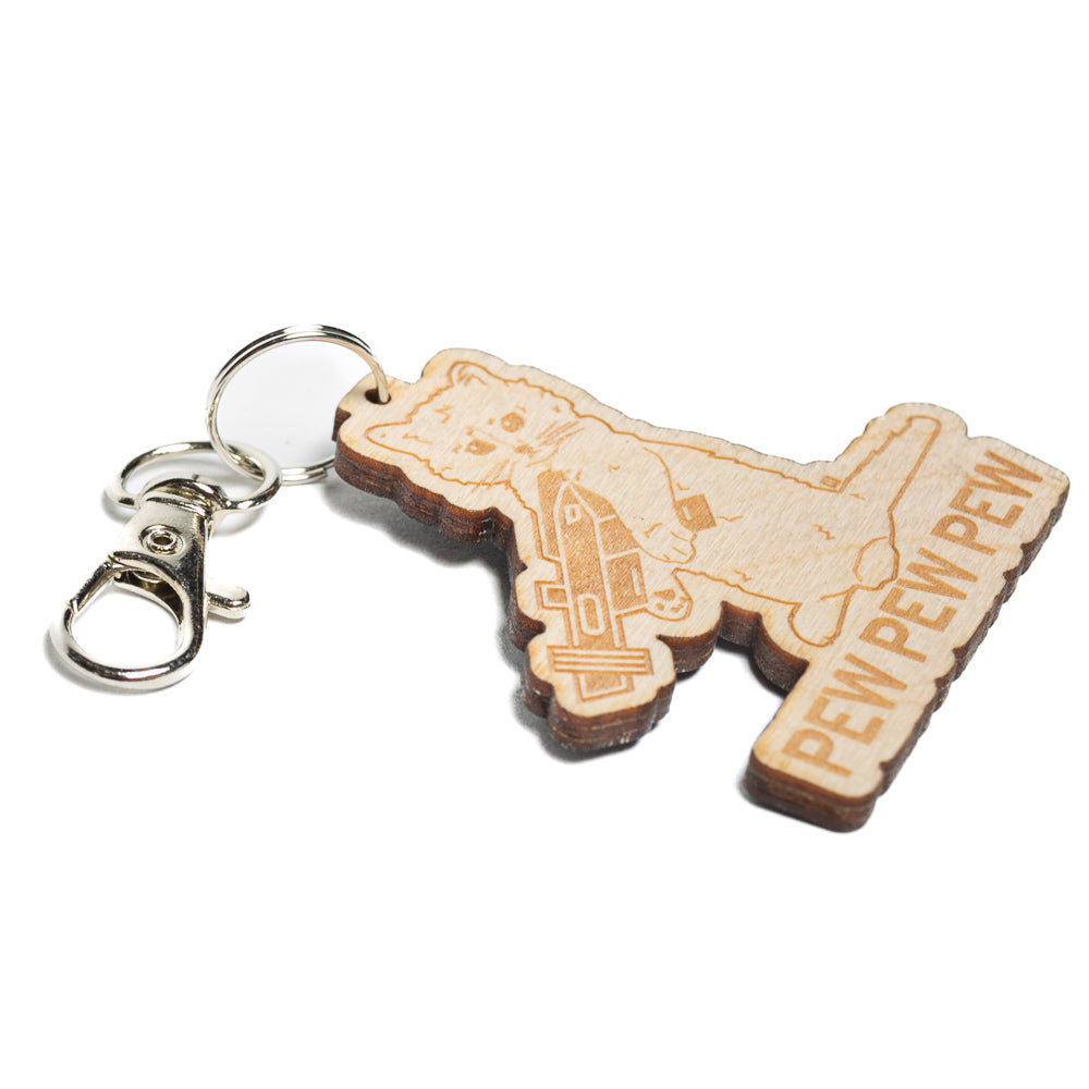 Pew Pew Pew Wood Keychain