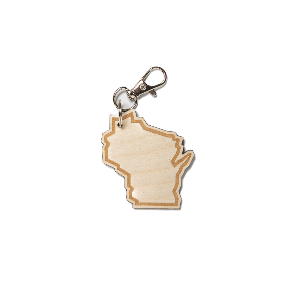 Wisconsin Outline Wood Keychain