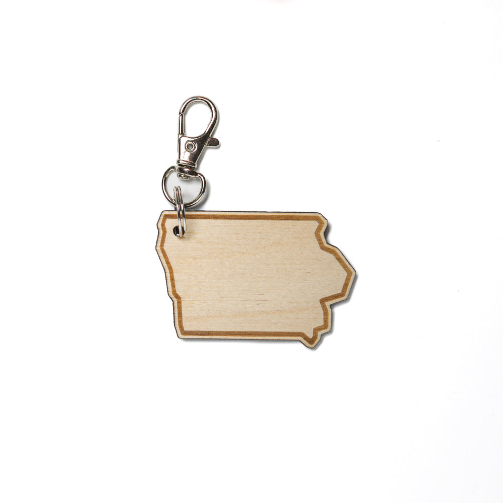 Iowa Outline Wood Keychain