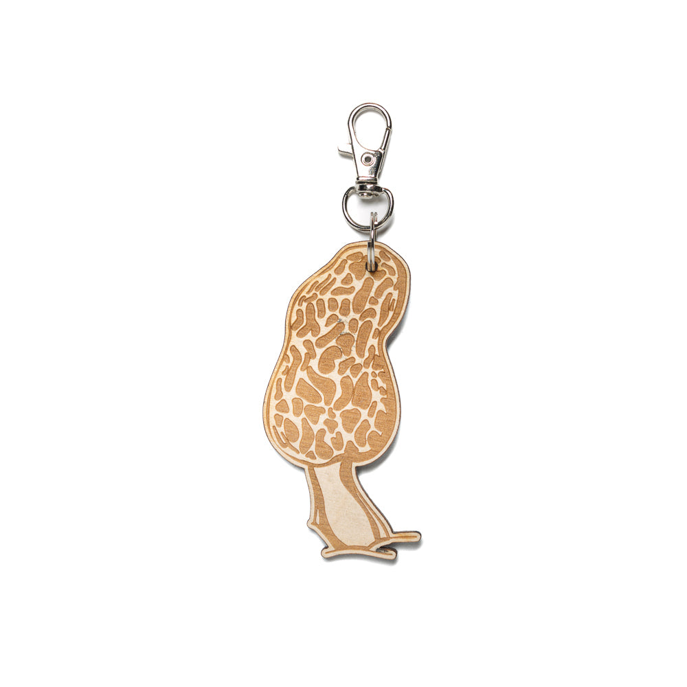 Morel Mushroom Wood Keychain