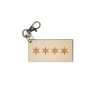 Chicago Star Flag Wood Keychain
