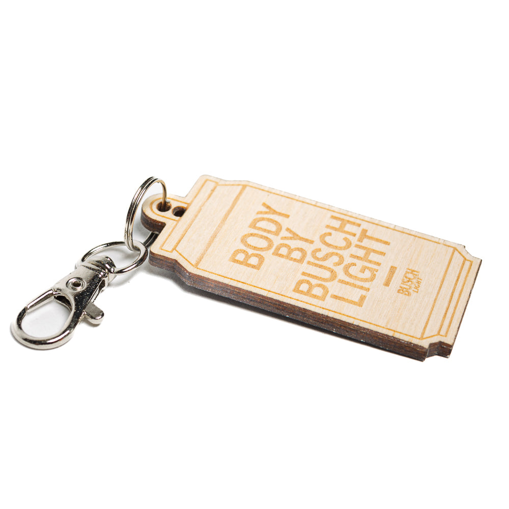 Body By Busch Light Wood Keychain