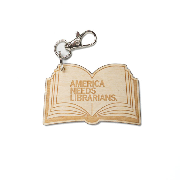 America Needs Librarians Open Book Keychain
