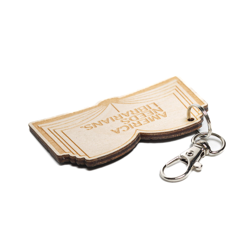 America Needs Librarians Open Book Wood Keychain