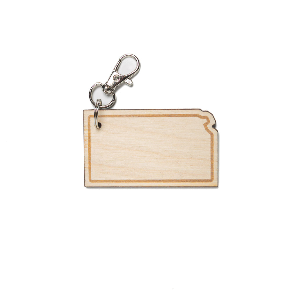 Kansas Outline Wood Keychain