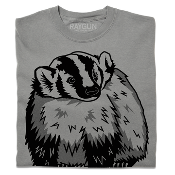 Heavyweight gray t-shirt featuring a black graphic illustration of a badger.
