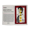 An illustrated book page featuring a biography titled Orator: Alleta Sullivan, Amazing Gold Star Mother, with a portrait of Alleta Sullivan among the Waterloo Women overlaid with three yellow stars.