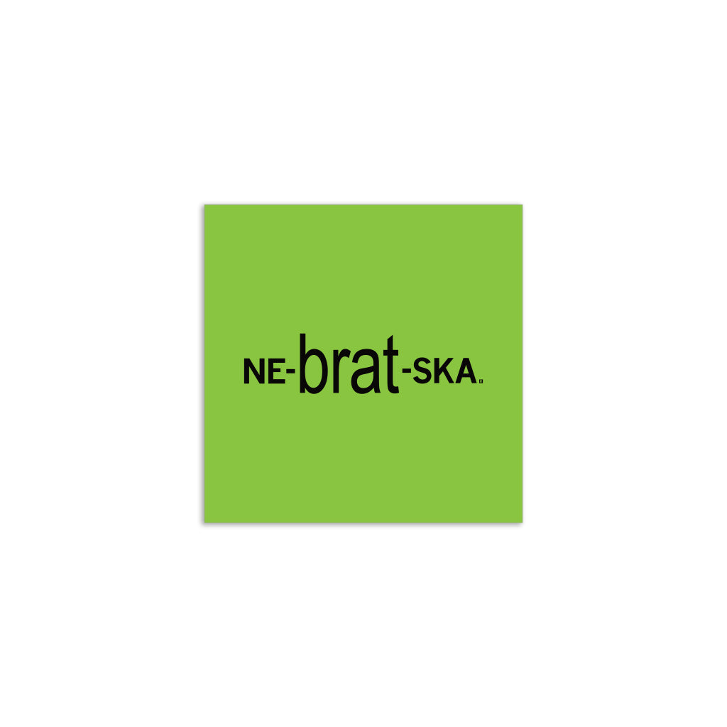 A square, lime green RAYGUN vinyl sticker featuring the black text NE-brat-SKA.