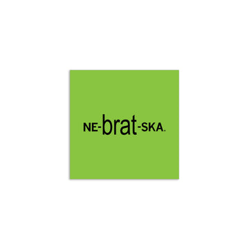 A square, lime green RAYGUN vinyl sticker featuring the black text NE-brat-SKA.