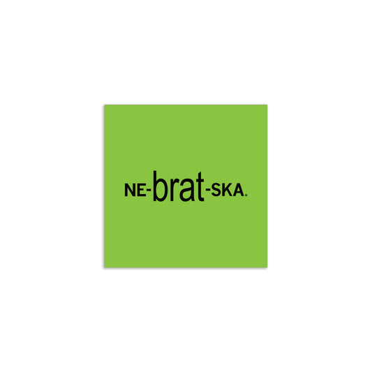 A square, lime green RAYGUN vinyl sticker featuring the black text NE-brat-SKA.