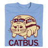 Light blue RAYGUN apparel T-shirt featuring a multi-legged cat-bus creature with the word CATBUS printed below.