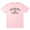 A light pink cat t-shirt featuring a graphic of a cat face with the text Cats Want Me and MEN FEAR ME. on ribbons.