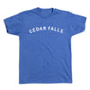 Heather royal, short-sleeved t-shirt with CEDAR FALLS printed in white text across the chest.