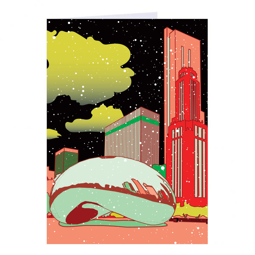 Chicago Bean Holiday Illustration Greeting Card