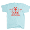 Union-made light blue t-shirt featuring a red graphic of two plovers facing a heart, with the text CHICAGO IS FOR PLOVERS! below.