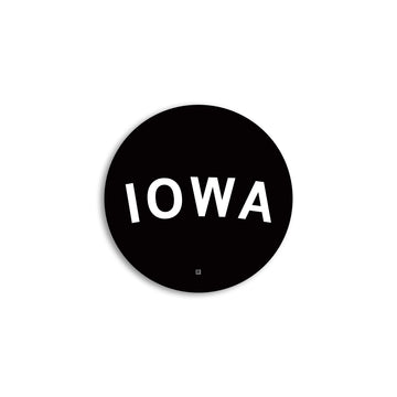 Black Iowa vinyl sticker featuring the word IOWA in white, arched capital letters.