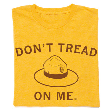 Yellow union-made RAYGUN t-shirt featuring a brown National Park Service ranger hat graphic and the text DONT TREAD ON ME.