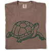 Espresso-colored heavyweight T-shirt featuring a green line-art illustration of a Blanding’s turtle.
