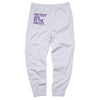Relaxed fit heather grey sweatpants with FATTEST ASS IN THE VALLEY printed in purple on the back.