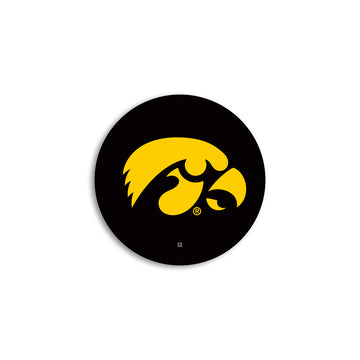 University of Iowa Hawkeyes logo on a black circular background, designed as a vinyl sticker.