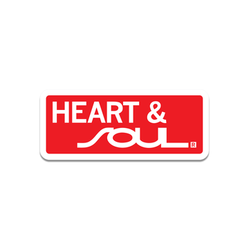 A RAYGUN die-cut vinyl sticker featuring the text HEART & SOUL in white on a red rectangular background.