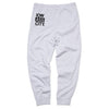 Heather gray RAYGUN sweatpants featuring IOW ASS CITY printed in a black square on the back right pocket area.