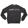 Dark gray union made crewneck sweatshirt with IOWA CITY printed in white letters across the chest.