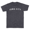 Charcoal gray RAYGUN T-shirt with IOWA CITY printed in white lettering across the chest.