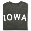Folded dark gray RAYGUN sweatshirt with IOWA printed in large white capital letters across the front.
