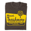Dark gray union made t-shirt featuring a yellow Mount Trashmore graphic from Cedar Rapids, Iowa, displaying an elevation of 948 ft.