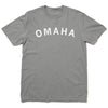 Heavyweight gray short-sleeve crewneck T-shirt with OMAHA printed in white capital letters across the chest.