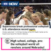 Female athletes in mellow yellow t-shirts huddle together on the court, with text overlaying the image reporting that the Supernovas broke a U.S. professional attendance record.