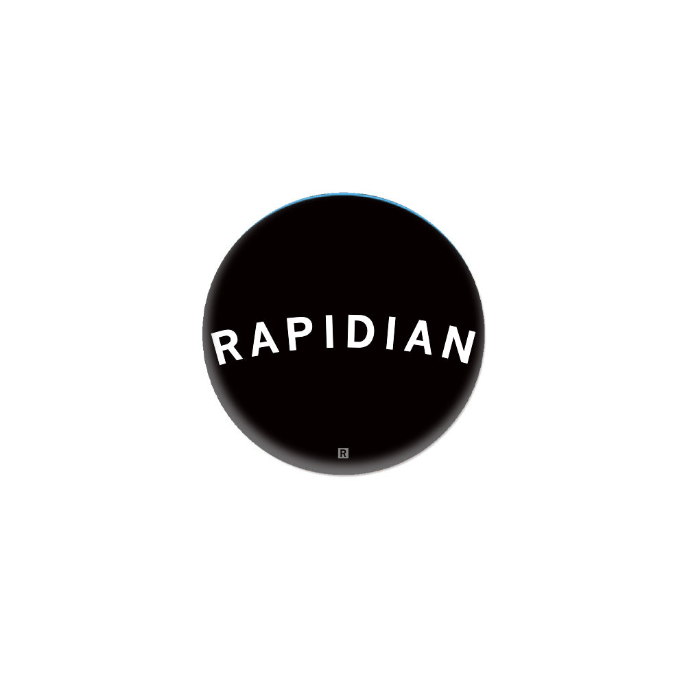 Circular black metal button logo with the white text RAPIDIAN across the center and a small registration mark at the bottom.